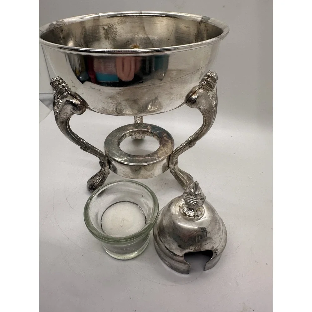 Vintage Silver Plate Coffee Warmer Stand Lid Replacement Parts Candle Holder